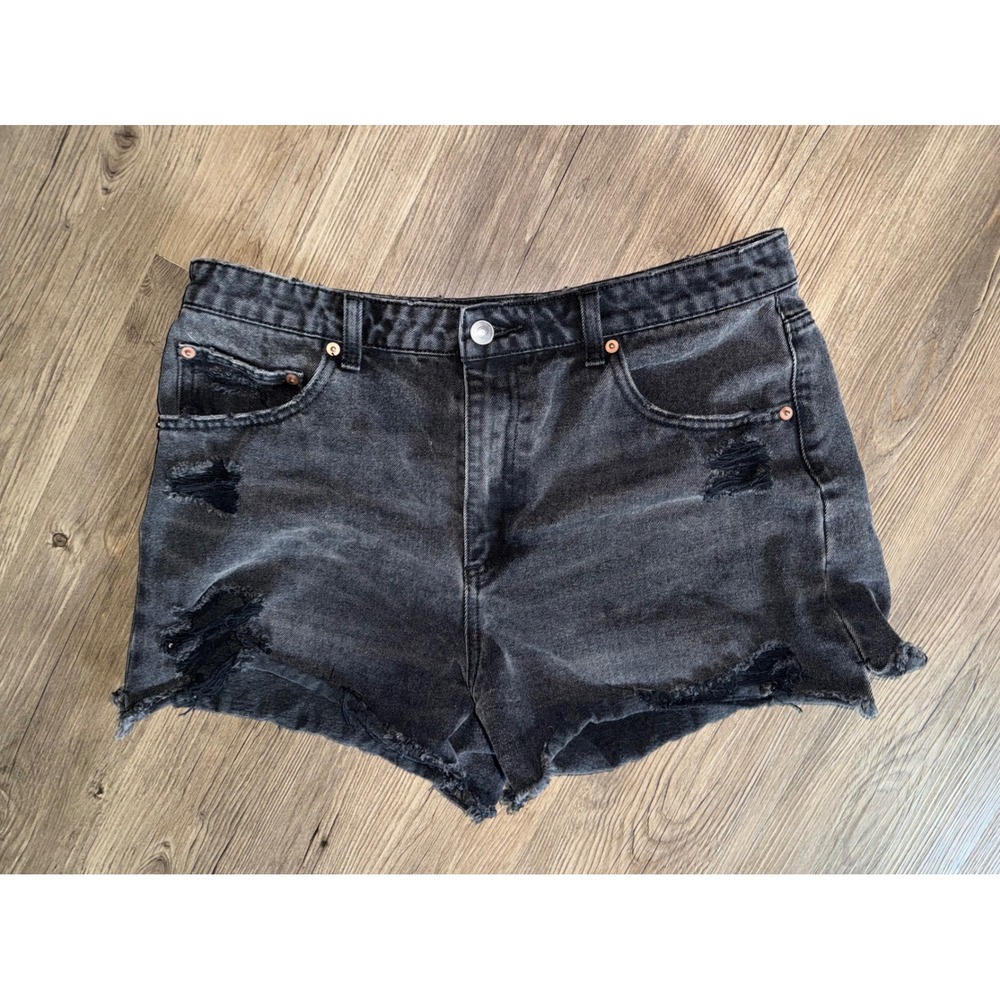 No Boundaries Womens Black Distressed High Rise Denim Shorts Size 15